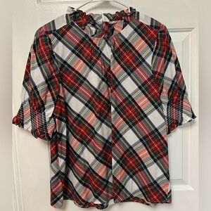 Ready for Christmas Blouse by J Crew size large 100 percent cotton.